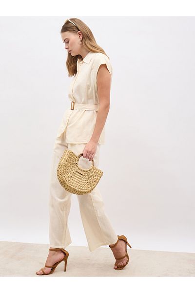 Styli Solid Cap Sleeve Shirt and Wide Leg Pants Co-Ords