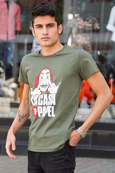 Madmext Τυπωμένο Χακί T-Shirt 4017
