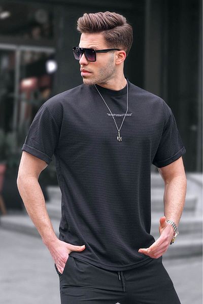 Madmext Schwarzes Lycra Basic Herren-T-Shirt 6060