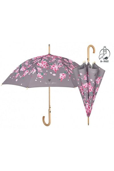 Perletti Women's Umbrella, Automatic, With Wooden Handle, 82 Cm, , Collection Green