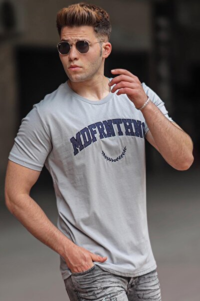 Madmext Ανδρικό μπλουζάκι με στάμπα γκρι 5267