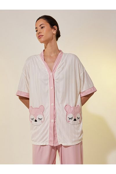 Styli Fox Patch Pocket Detail Shirt, Shorts and Pyjama Set