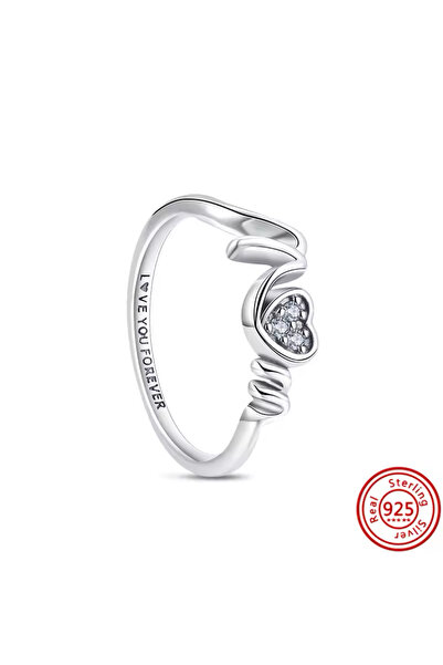 Hector&Co. Jewellery Gümüş Mom Logolu Pave Kalpli Yüzük