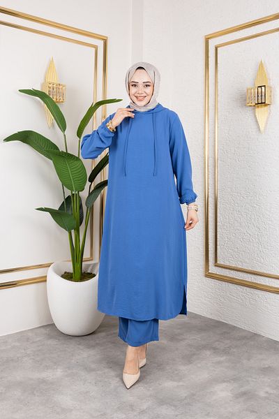 Nevayla Moda Αερομπίν ύφασμα Μακρύ Διπλό Κοστούμι - Μπλε / T0110