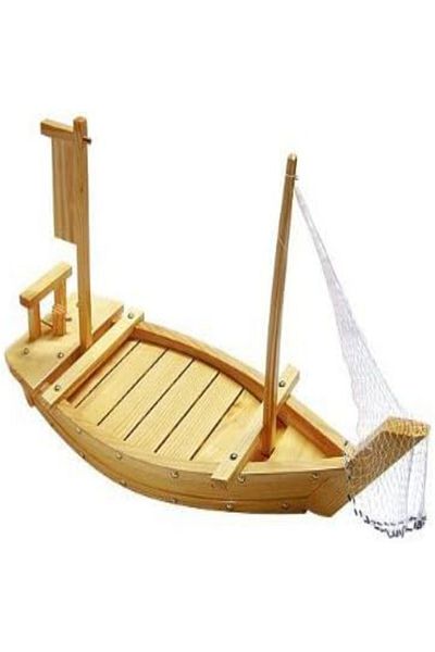 yuandong Wooden Sushi Presentation Gondola 75 Cm, Japanese Sashimi Presentation Plate, Wooden Boat with Presentation Net