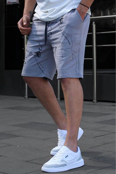 Madmext Men's Gray Patterned Comfortable Shorts 5499