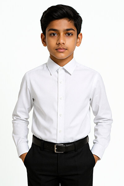 SIRRI Cămașă albă pentru băiat - guler simplu, cu butoni