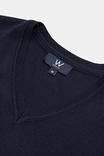 W Collection LACİVERT V YAKA UZUN KOLLU KAZAK