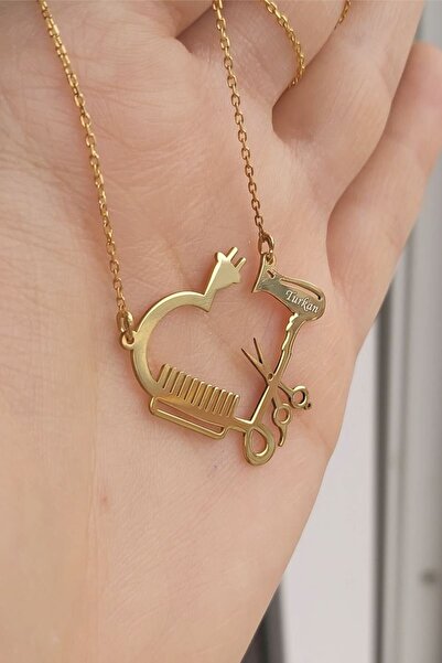 ÖZGÜR TAKI 925 Ayar Gümüş 24 Ayar Altın Kaplama İsimli Kuaför Kolye