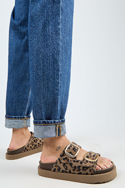 Manijero Papuci de damă din piele cu platformă Irene Leopard