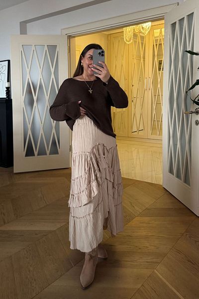 Tuba Butik Ruffled Asymmetrical Midi Skirt