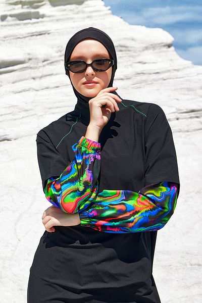 Adasea Αθλητικό Lycra Full Covered Hijab μαγιό Elıse 1227 Μαύρο