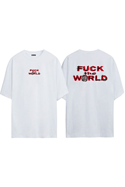 THEWERT Tricou oversize alb unisex cu imprimeu în față și în spate „Fuck The ...