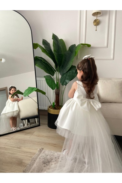 Tinypeople Kız çocuk kuyruklu beyaz  kız çocuk Kocuklu abiye elbise çocuk parti elbisesi