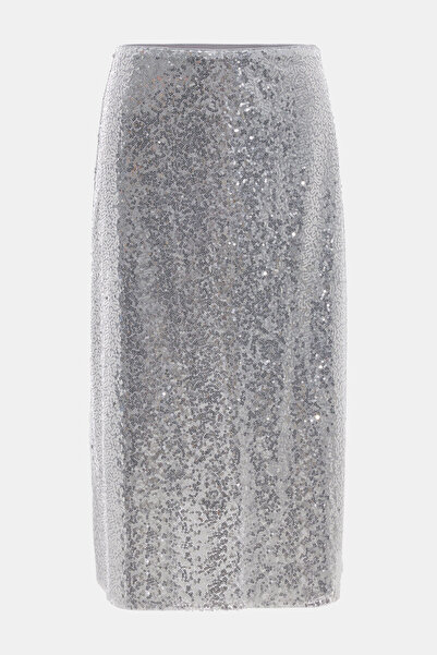 W Collection GÜMÜŞ MİDİ PAYETLİ FERMUARLI ETEK