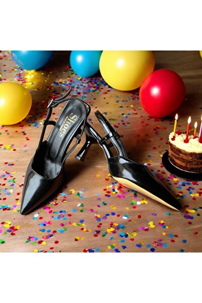 Pretty Girl Women's Black Patent Leather Stiletto Open Side Strap Pointed Toe...