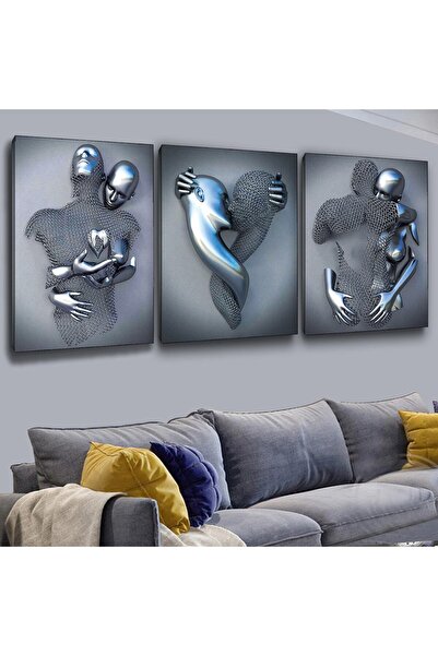 Zevahir Mobilya Dekorasyon Zevahir 3'lü Kanvas 50 X 70 Cm Sanat Heykel Aşk Tablosu