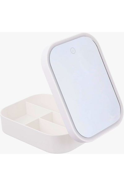 Flippy Portfard, Flippy, Geanta Cosmetice, cu Oglinda LED, 3 Moduri de Lumina, Incarcare USB, Alb
