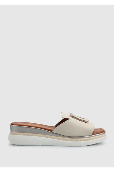 Provoq Ecru Leather Women's Slippers