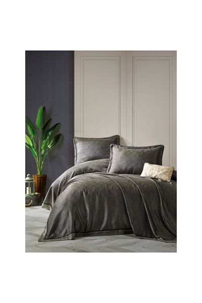 Cotton Box Set lux cuvertura jacquard 250x260cm + 2 fete perna, Esta Dark Blue
