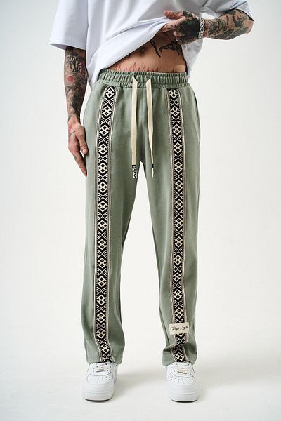 Respire Pantaloni de sport largi interlock cu dungi etnice pentru bărbați, mentă
