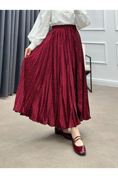 bezenstore TAŞLI SATEN ETEK BORDO