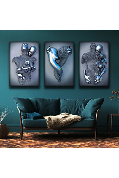 Zevahir Mobilya Dekorasyon Zevahir 3'lü Kanvas 50 X 70 Cm Sanat Heykel Aşk Tablosu
