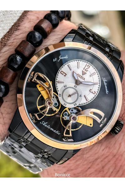 Fiesta Black Color, Auto(Without Battery), Cord Case Steel, Vip Special Series Men's Wristwatch with Bracelet Gift