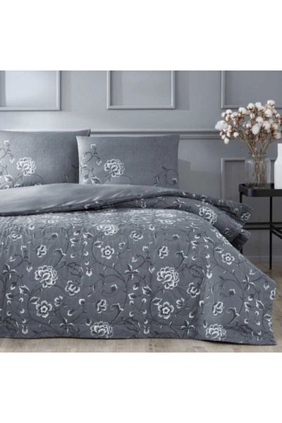 Taç 4 seasons set, anthracite gray duvet cover and linen with flowers, TAC, Sherry