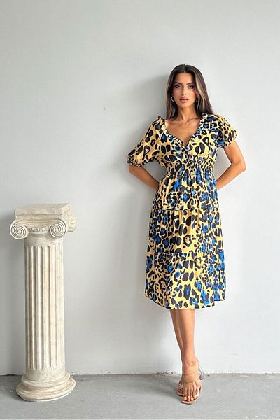 HARVESSE Rochie midi din satin cu imprimeu leopard