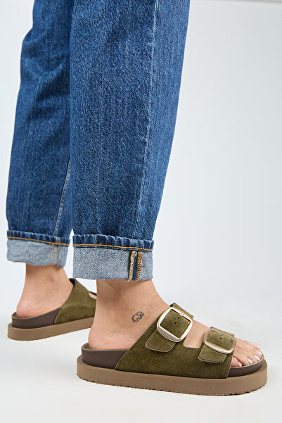 Manijero Papuci de damă din piele cu platformă Irene kaki