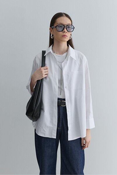 Fahhar Βασικό χιαστί πλισέ λευκό πουκάμισο