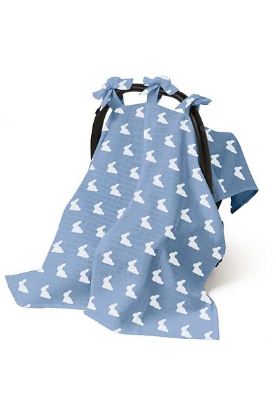 DEUX LAPINS 100% Cotton Muslin Stroller Cover - Mono Lapin Royal Blue
