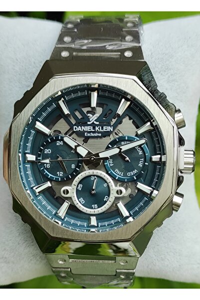 Daniel Klein Men's Silver Multi Function Metal Cord Wrist Watch - Blue Chronograph Dial with Calendar