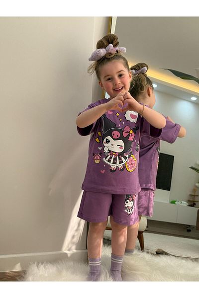 KİDSPİTİRCİK Purple Kuromi Printed Shorts Suit