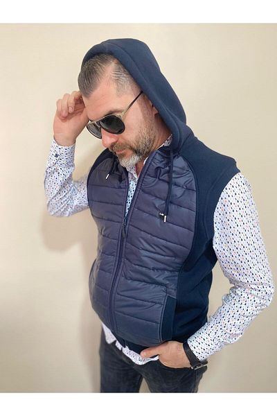 BENESSE Ватиран жилет с качулка и цип отпред с три нишки