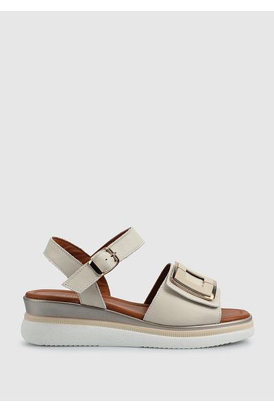 Provoq Ecru Leather Women's Flat Sandals