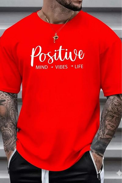 NO 601 Men's Red Vibes Printed Oversize Tshirt