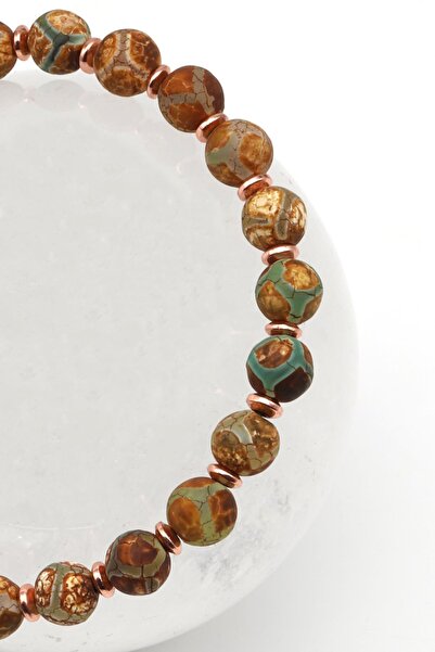 Alibaba Doğaltaş Tibet Akik Doğal Taş Makrome Örme Bileklik Küre Kesim