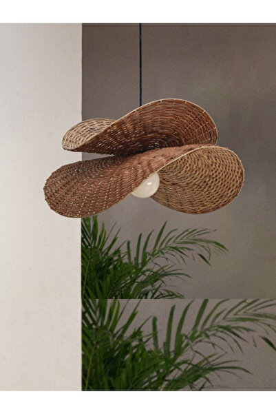 VORSİ AKSESUAR Doğal Rattan Sarkıt Avize,Salon Avize,Oturma Odası avize 40 cm çap avize