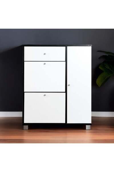 BAITY Malaysian Wooden Shoe Cabinet - Modern Design with White & Black Storage Drawers