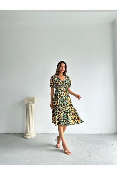 HARVESSE Rochie midi din satin cu imprimeu leopard