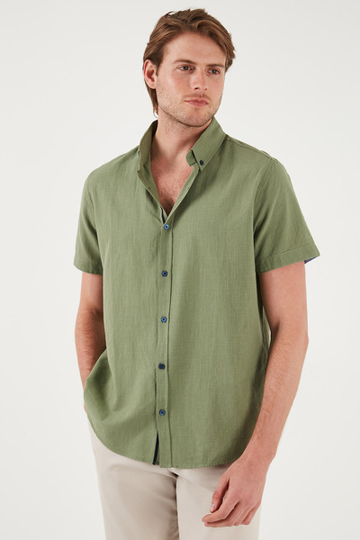 Buratti Cotton Slim Fit Button Collar Short Sleeve Shirt Men Shirt Cf21S 112546