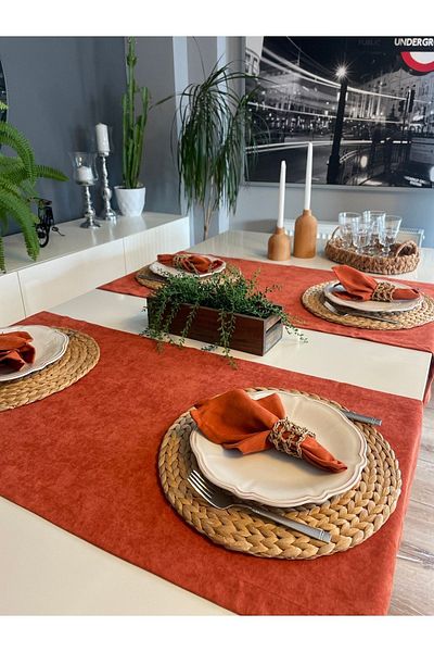 Decamor home Velvet Textured Trouble-Free Tile Cinnamon Runner 1 Piece