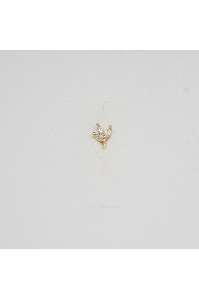 Piercing by Sever Taşlı Yaprak Model Çelik Piercing Altın/Gold Renkli ve Şeffaf Taşlı (TRAGUS HELIX CONCH FLAT)
