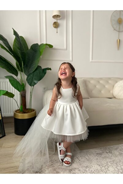 Tinypeople Kız çocuk kuyruklu beyaz  kız çocuk Kocuklu abiye elbise çocuk parti elbisesi