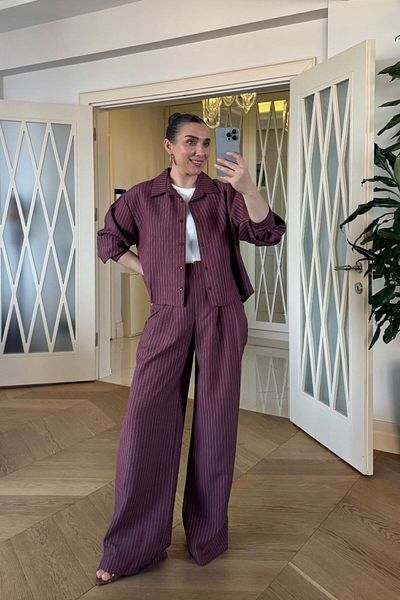 Tuba Butik Striped Shirt Pants Women's Set
