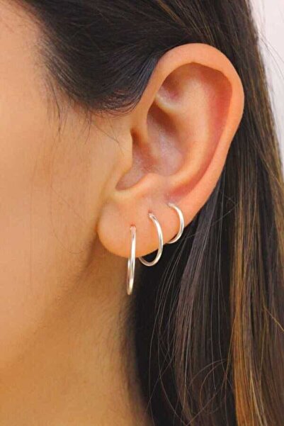 Midyat Gümüş Dünyası Tek Kulak 3lü Halka 925 Ayar Saf Gümüş Küpe