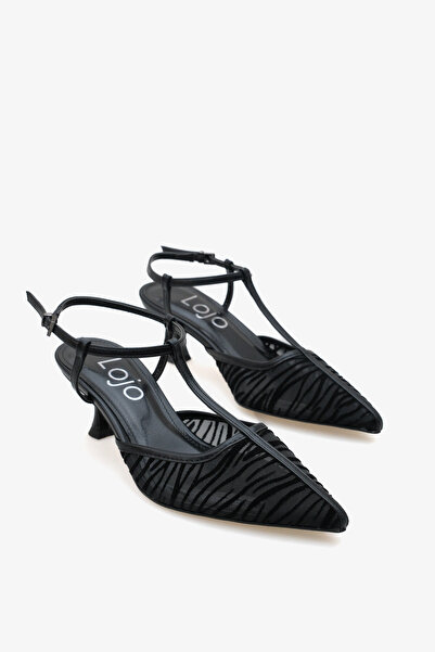 LOJO Kadın Sivri Burun Arkası Açık Tül Detaylı Günlük Topuklu Ayakkabı Sanlif...