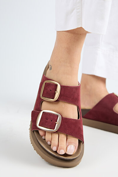 Manijero Papuci de damă din piele cu platformă Irene Roșu Claret